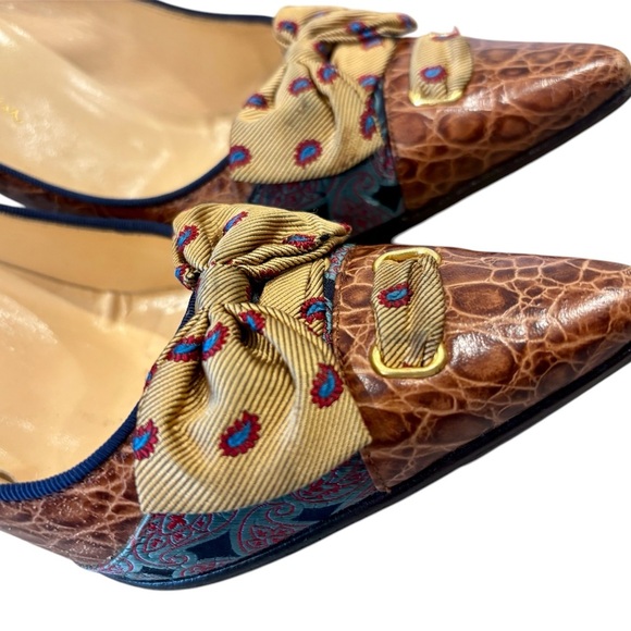 Cole Haan Collection Angelica Croc Print Leather Paisley Bow Pumps Size 7.5 - Picture 7 of 9